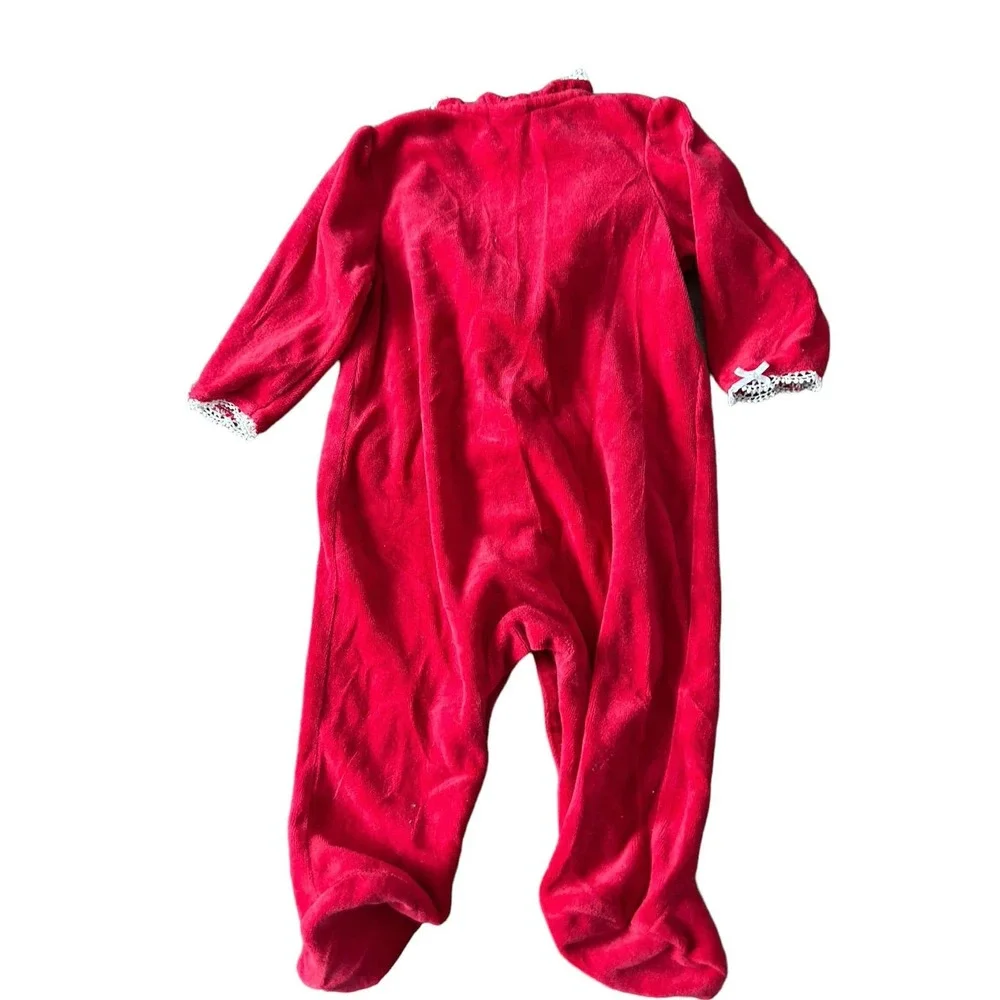 Little Me‎ infant girl red velour one piece sleeper footed size 6 months